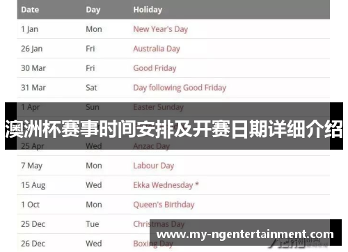 澳洲杯赛事时间安排及开赛日期详细介绍
